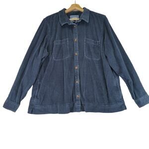 L.L. Bean Comfort Corduroy Relaxed Fit Shirt Navy Blue Button Down Women's XL